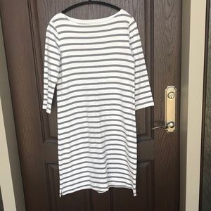 MUJI Striped Cotton Dress White Gray Minimalist Casual Loose Fit Size M